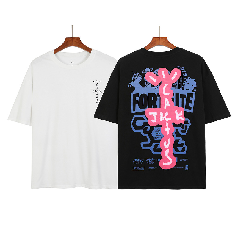 Travis Scott Cactus Jack Fortress Night TS High Street Fashioned Loose Men's Short Sleeve T-Shirt
