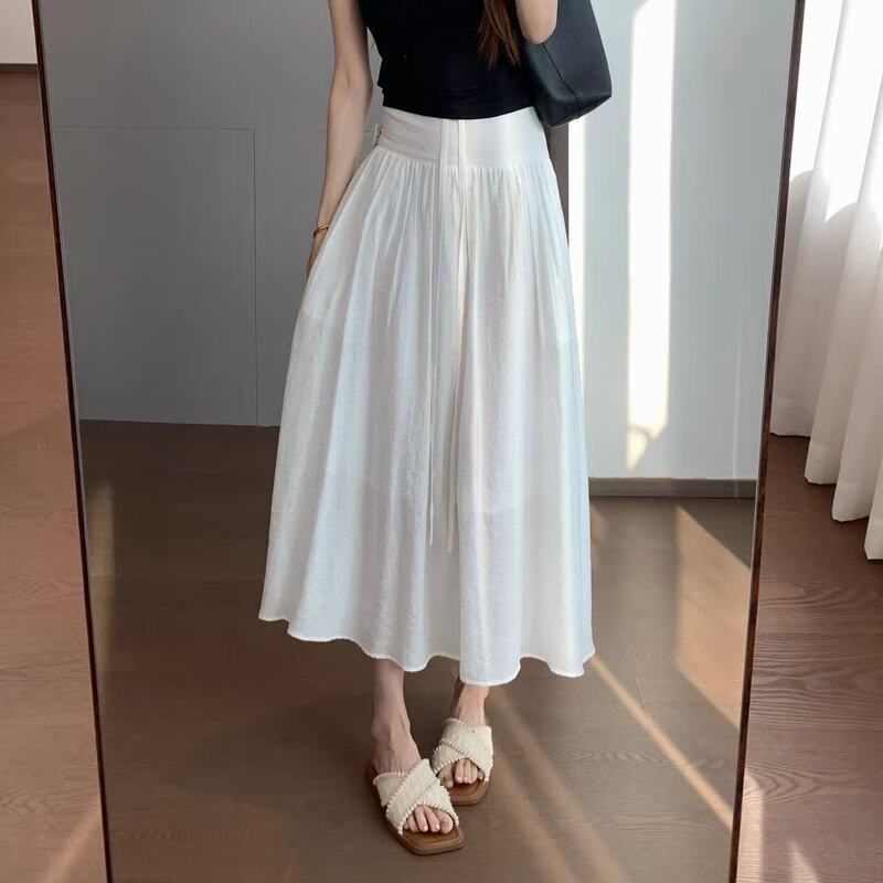 Slimming Tencel Rayon Blend Lightweight Drapey Drawstring Naturally Pleated Elastic Waist Skirt Z0623B