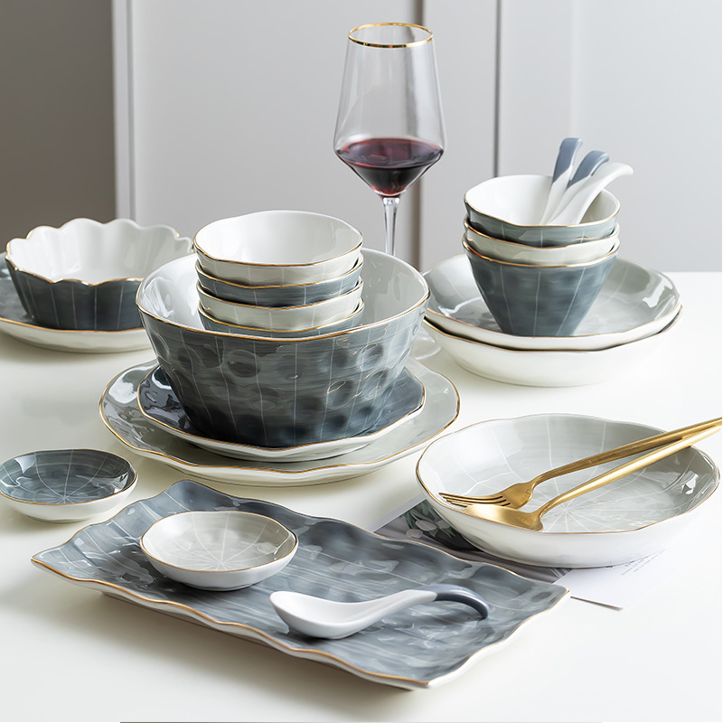 Tableware Set High Beauty Value Dishes Light Luxury Household Ceramic Dishes and Dishes Combination Phnom Penh Dining Bowl Soup Bowl Steak Dinner Plate