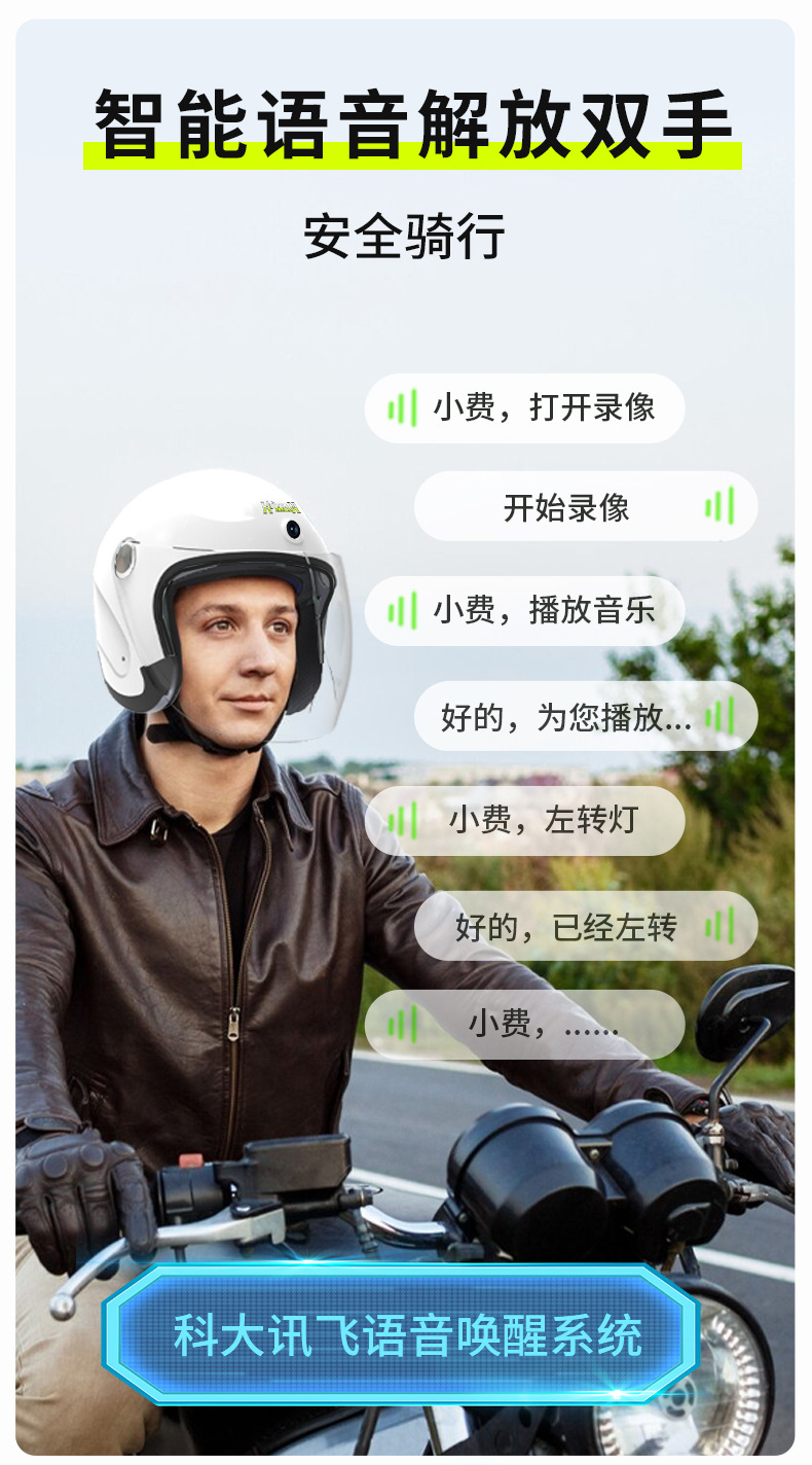 Helmet motorcycle electric vehicle riding with dash cam Bluetooth fan 3C certified 3/4 smart helmet