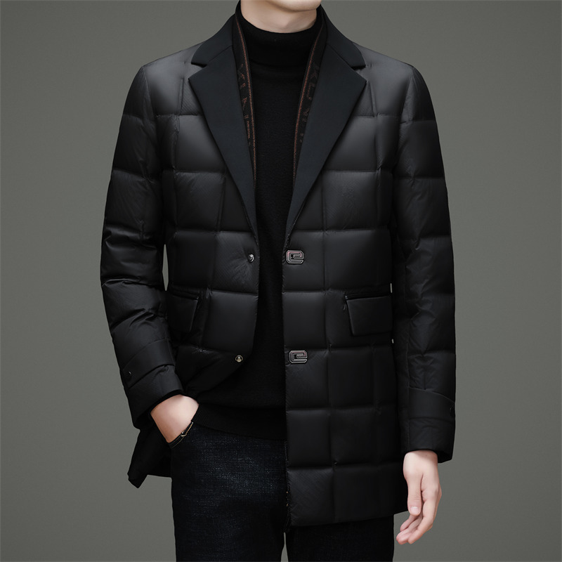Tomiraman Winter Classy Brand Mid-Length Men's down Jacket Suit Collar Winter New Business Casual Jacket