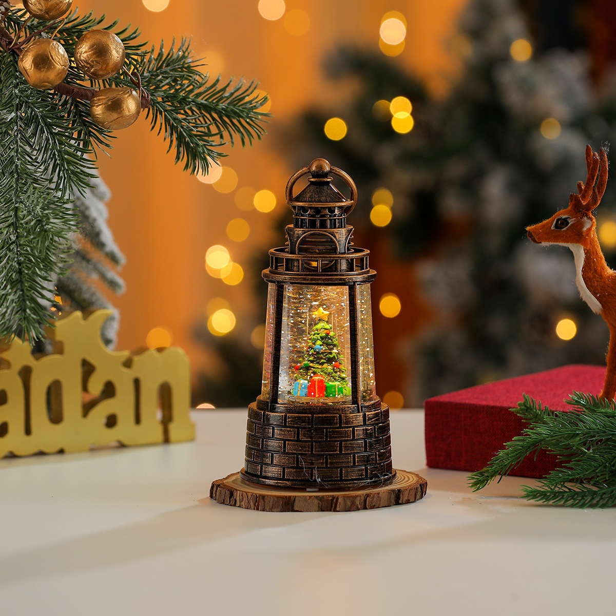 Nueva música de Navidad nieve inyección de agua TV lámpara de noche lámpara de aceite lámpara de caballo decoración de regalos image 23