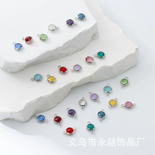 欧美12生辰石K9玻璃吊坠DIY饰品配件 圆形彩色水晶挂件 手工串珠