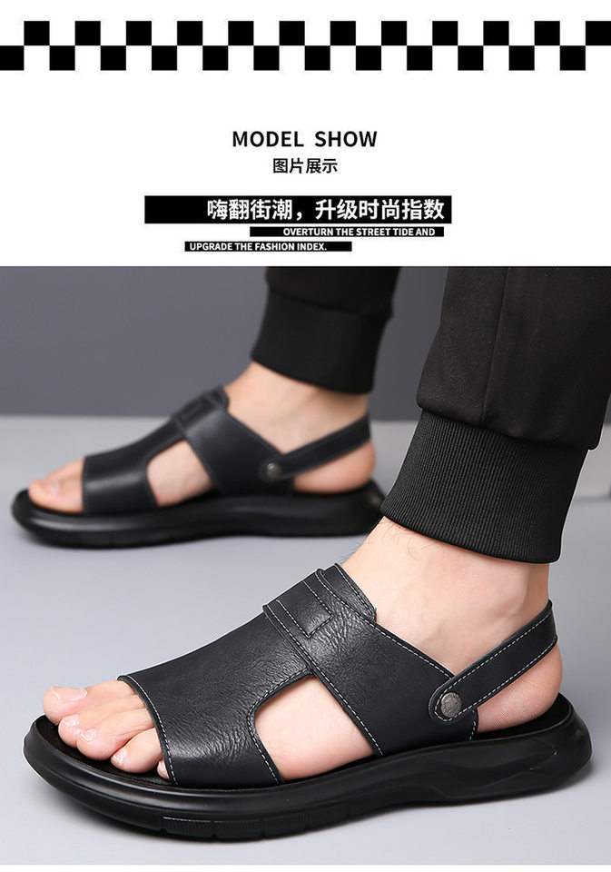Dép sandal nam đế dày đúc phun, đế mềm chống trượt, hở ngón khoét lỗ thoáng khí đi biển — Màu nâu, màu xám, màu đen chi tiết 23