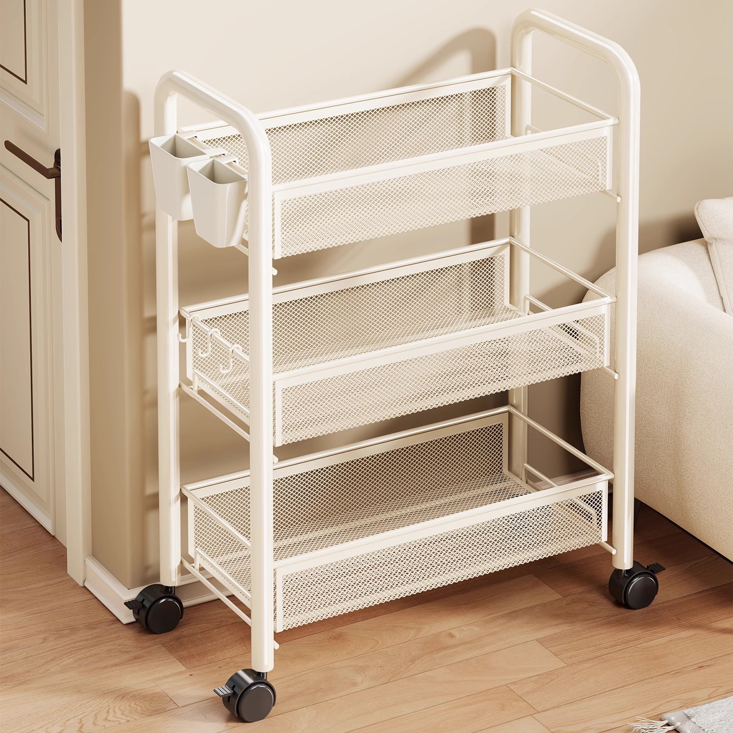 Living Room Trolley Storage Rack Floor-Standing Wheeled Book Organizer Removable Snack Storage Rack Multi-Layer Storage Rack