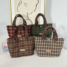 复古时尚毛呢格纹包便携大容量上班手提通勤包高品质外出手拎布包
