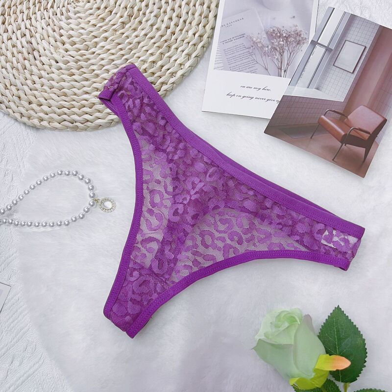 Summer ultra-thin sexy leopard lace women's thong ultra-thin underwear briefs comfortable hip not meat