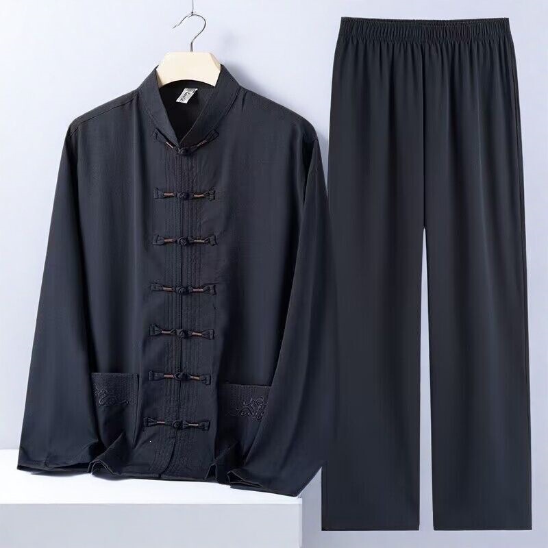 Tang Suit for Men, Middle-Aged and Elderly, Dad's Outfit, Spring and Summer Ice Silk Men's Clothing, Grandpa's Chinese Style Long-Sleeve Set, Tai Chi Hanfu Tang Suit for Men, Middle-Aged and Elderly, Dad's Outfit, Spring and Summer Ice Silk Men's Clothing, Grandpa's Chinese Style Long-Sleeve Set, Tai Chi Hanfu
