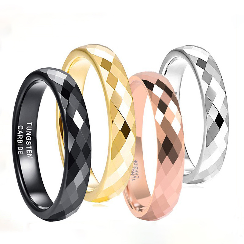 Tungsten Steel Ring 4mm Trendy New Style Engraved Non-Fading Ring Women's Tungsten Steel Ring Faceted Engagement Ring
