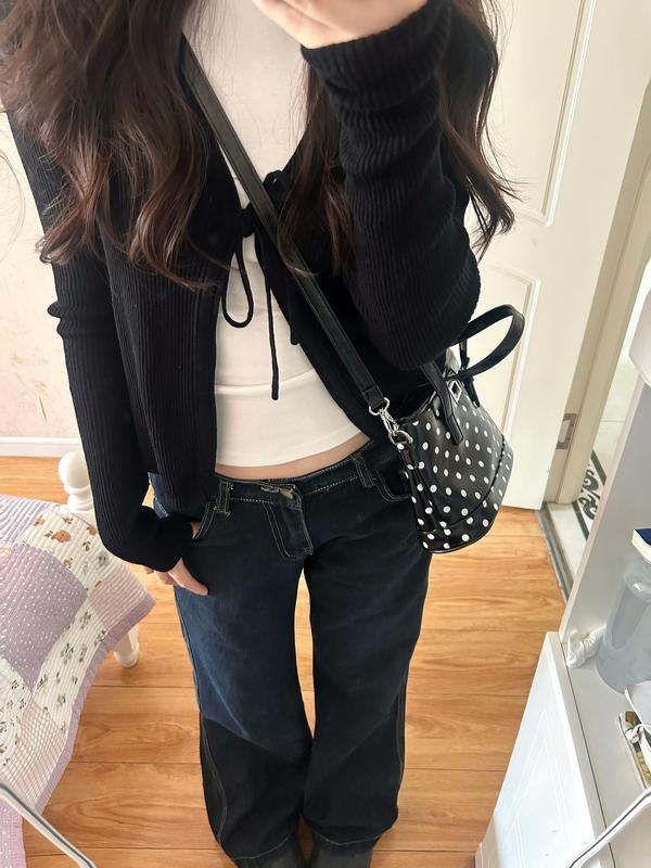 韩系巨好看的早秋穿搭黑色系带针织衫开衫上衣女2025外搭毛衣外套|undefined