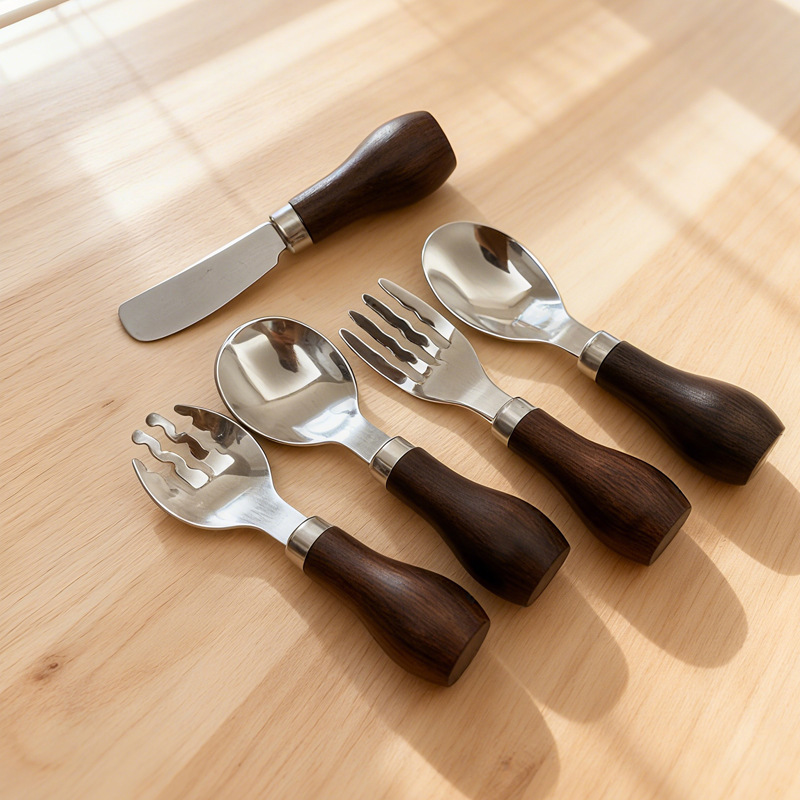 304 Stainless Steel Tableware Spoon and Fork Baby Learning Training Toddler Storage Set Spoon Portable Portable Box