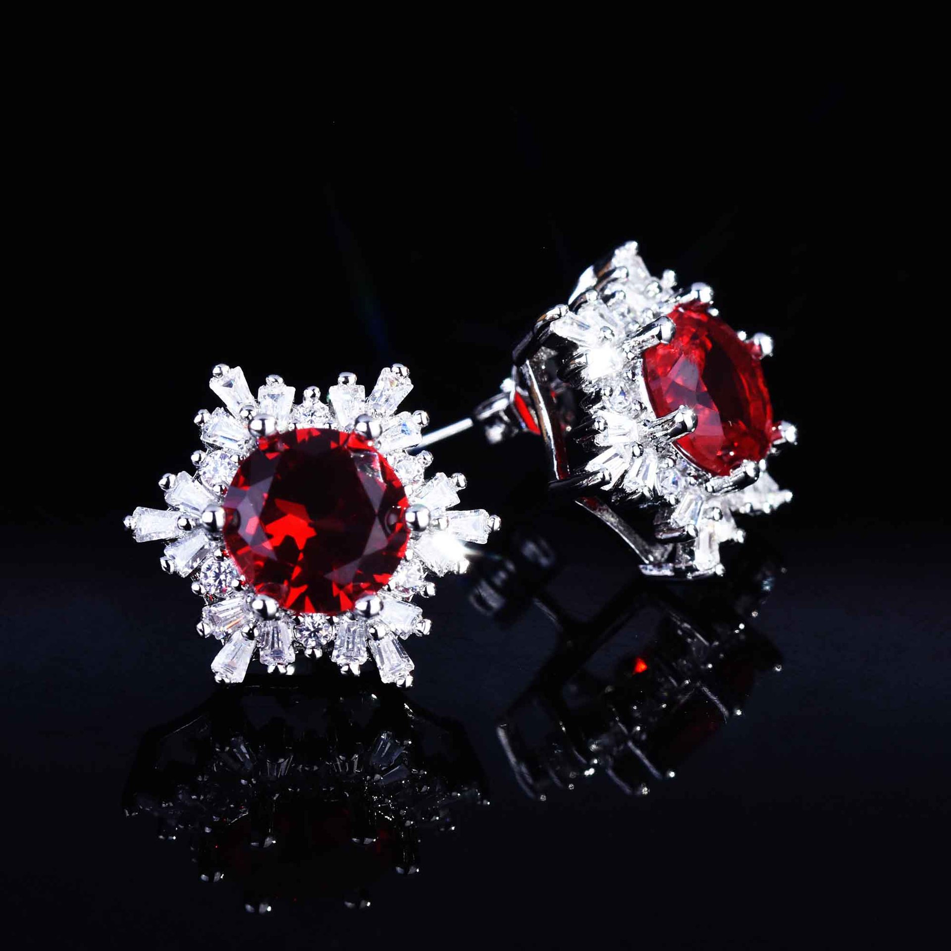 European And American Bride Ornament Dance Ladies Full Rhinestone Zircon Necklace Earring Ring Creative Snowflake Colored Gems Set display picture 33