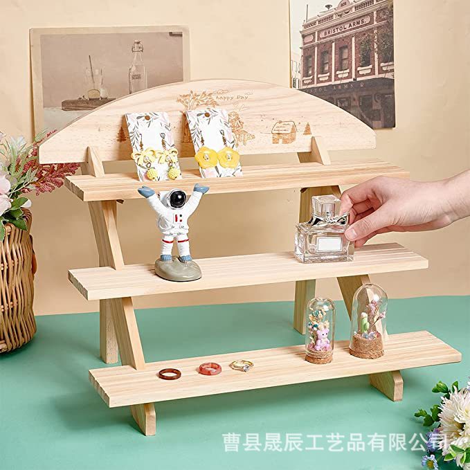 日系木质桌面置物架乐高娃娃玩偶展示架实木阶梯式多层水杯储物架