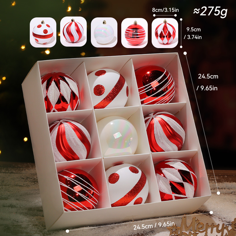 Navidad bola de color 6cm bola de plástico galvanizado color mixto bola de Navidad pintada 9 piezas juego de decoración navideña colgante bola colgante