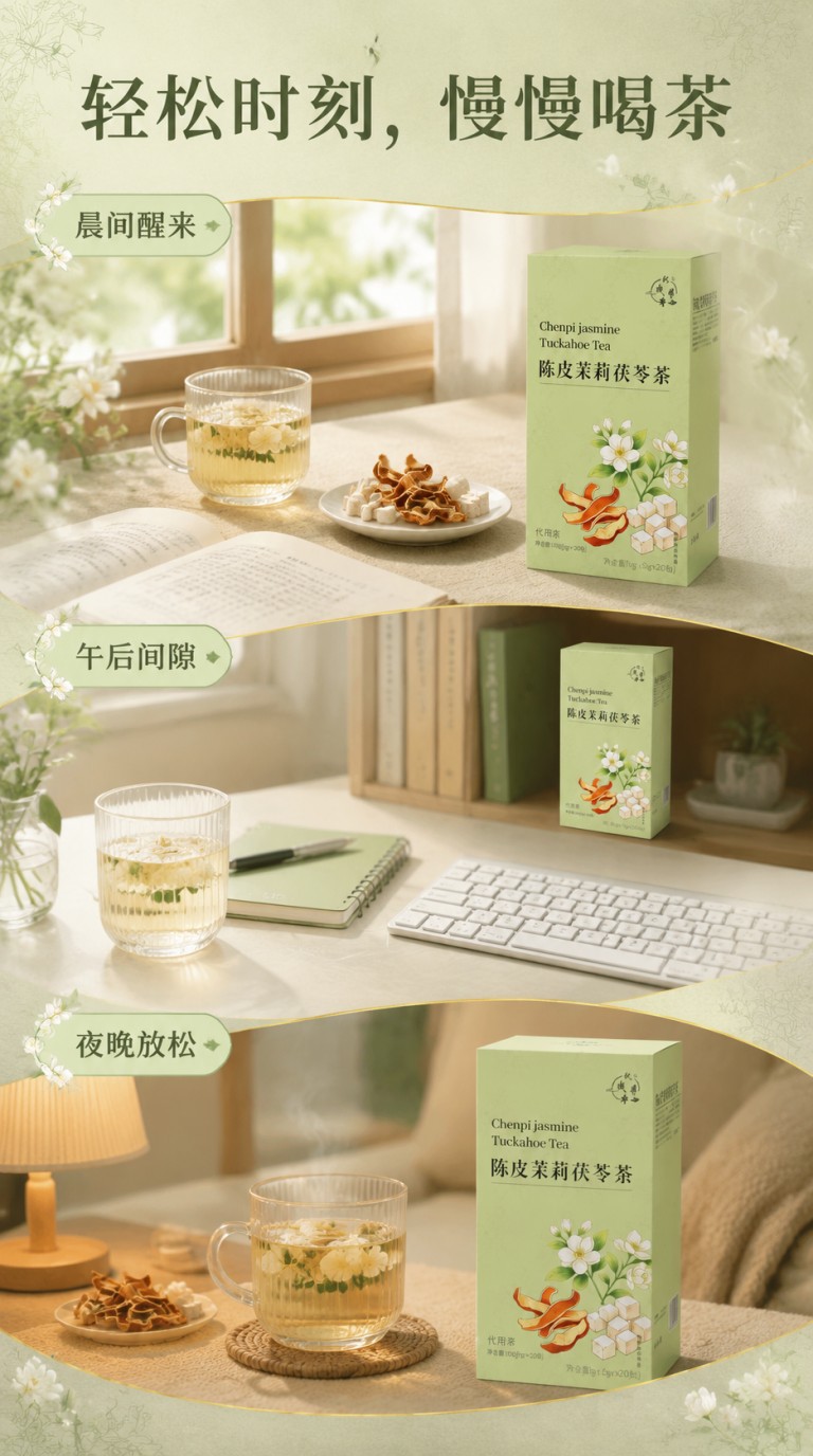 Tangerine Peel Jasmine Poria Herbal Tea Chen Pi Fu Ling Tea Bags 100g 20 Individual Sachets quality and texture