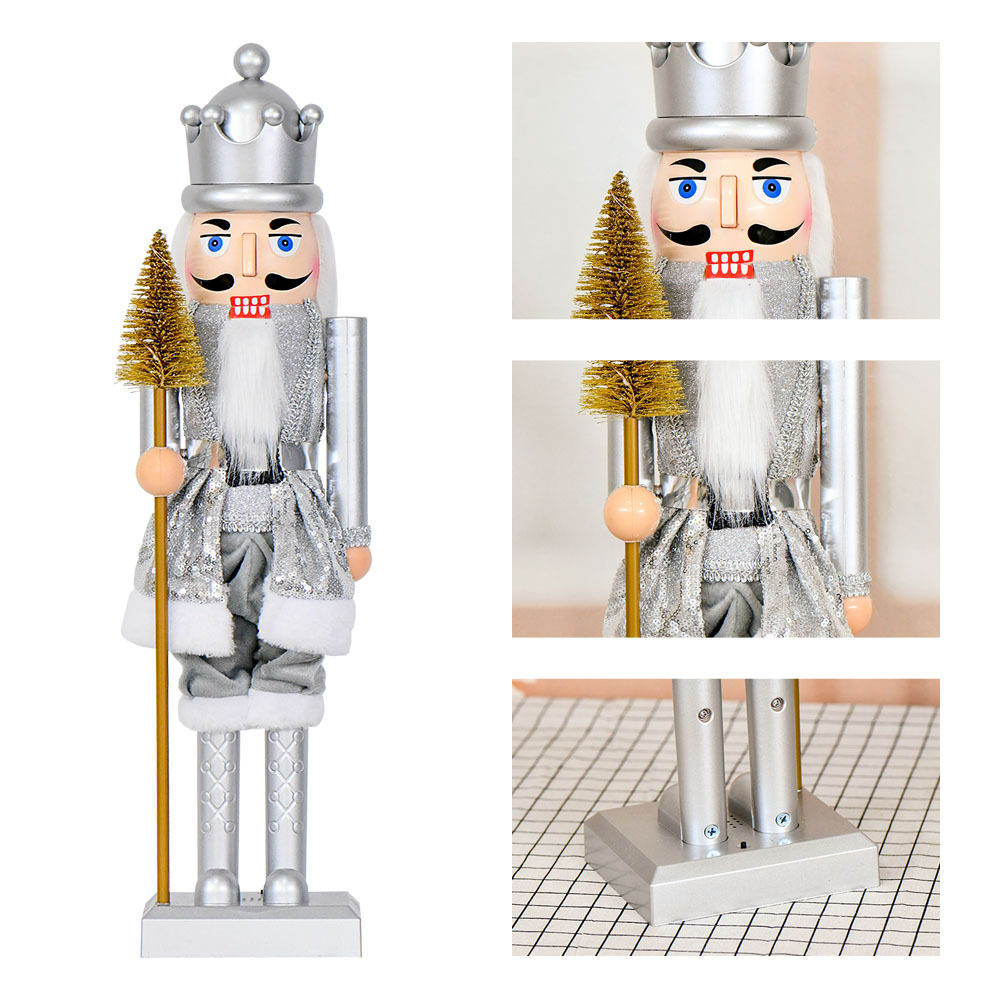 Inventario 30, 40, 60, 80cm de plástico cascanueces soldados decoraciones oro y plata copo de nieve bandas de lámparas de música
