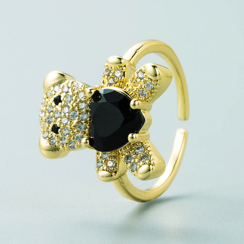 Retro Copper-plated Real Gold Micro-inlaid Zircon Heart-shaped Bear Ring display picture 4