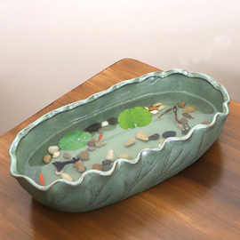 铜钱草水培花盆复古大口径碗莲睡莲金钱草一叶莲水养专用陶瓷花盆