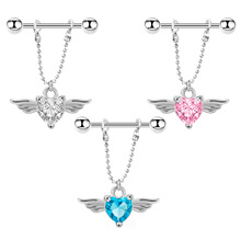 跨境wish速卖通新款 不锈钢心形翅膀朋克乳环 女人体乳房穿刺饰品