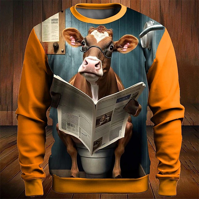 Divertido animal divertido estampado digital en 3D para hombres y mujeres con el mismo estilo suéter suelto de cuello redondo de manga larga