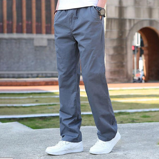 Tooling Men's Pants Autumn and Winter Straight Casual Pants Loose Breathable Middle-aged Sports Pants Men's fleece-lined Wide-leg Pants