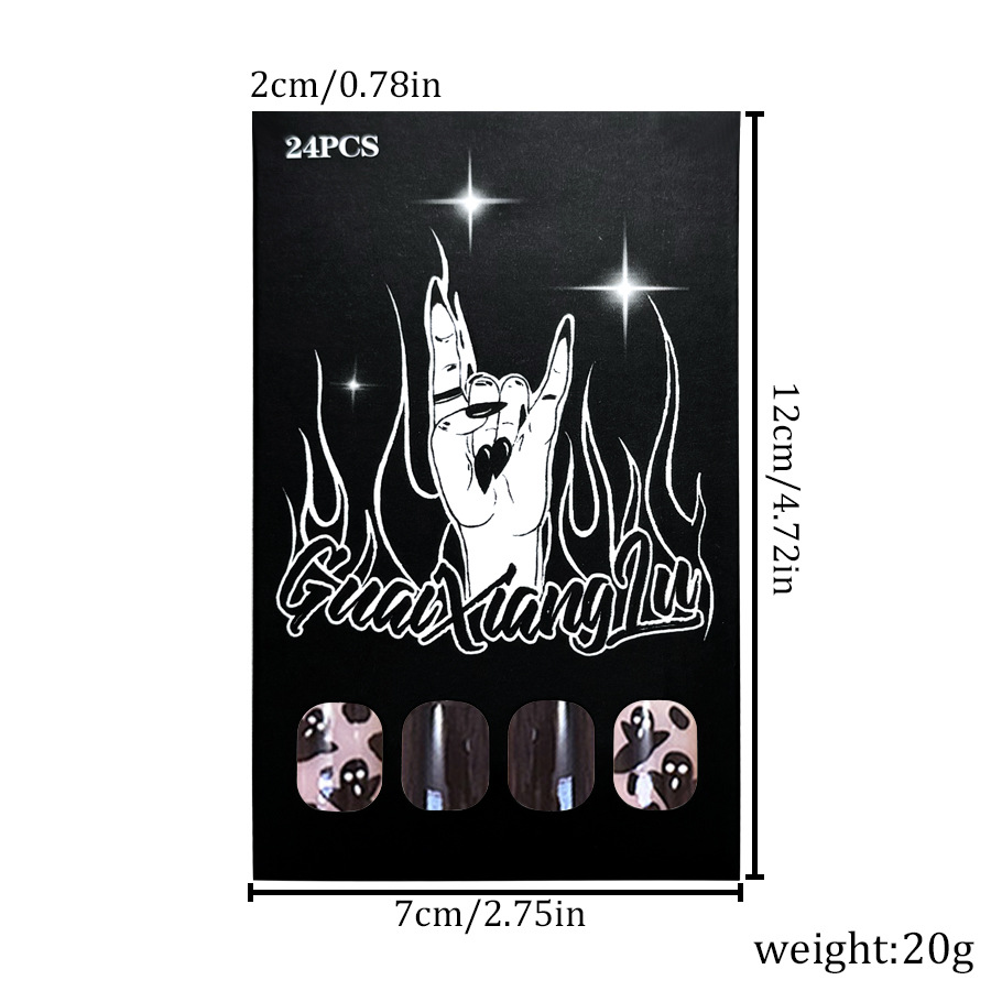 Halloween ghost foreign trade nail art black playful cute face wearing a wholesale holiday nail art patch 24 pieces_voghion.com