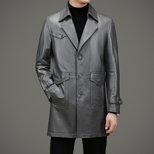 Mid-length Men's Cowhide Coat Genuine Leather Coat Handsome Korean Style New Spring Leather Jacket Business Casual Jacket