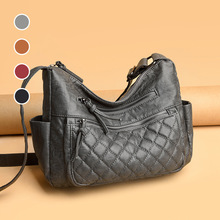 软皮包包欧美复古包包大容量刺绣多层百搭单肩斜挎女士包包托特包