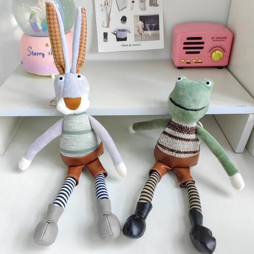 Creative Keychain Cute Rabbit Cartoon Doll School Bag Pendant Long Legged Frog Plush Bag Pendant Wholesale