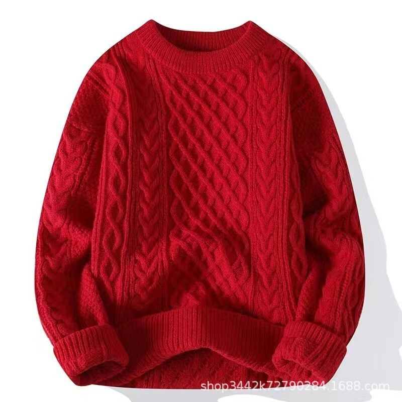 Benmingnian Big Red Sweater Autumn and Winter Men's Lazy Advanced Twist Knitted Coat Christmas Couple's Sweater Benmingnian Big Red Sweater Autumn and Winter Men's Lazy Advanced Twist Knitted Coat Christmas Couple's Sweater