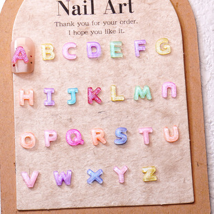 Cross-Border Ice Transparent Fine Glitter Abc Letter Cartoon Nail Art Accessories Stereo Cute Resin Nail Accessories DIY Small Accessories