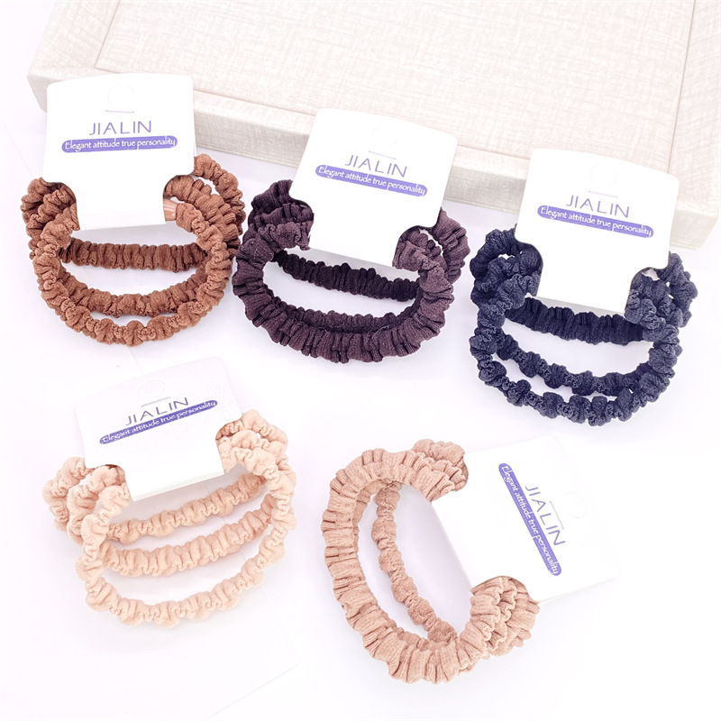 Nuevo estilo coreano etiqueta accesorios para el cabello 2 Tarjeta montada cuerda de pelo simple café leche té cristal cuerda de pelo banda de goma image 4