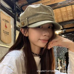 日系做旧平顶报童帽子女秋季英伦复古八角帽小众时尚原宿风马术帽
