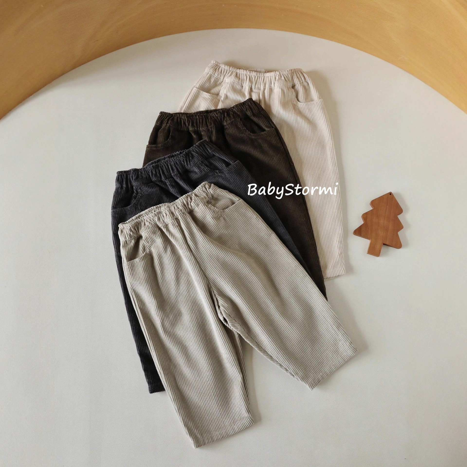 BabyStormi儿童纯色灯芯绒长裤秋冬新款男童女童百搭休闲长裤外出