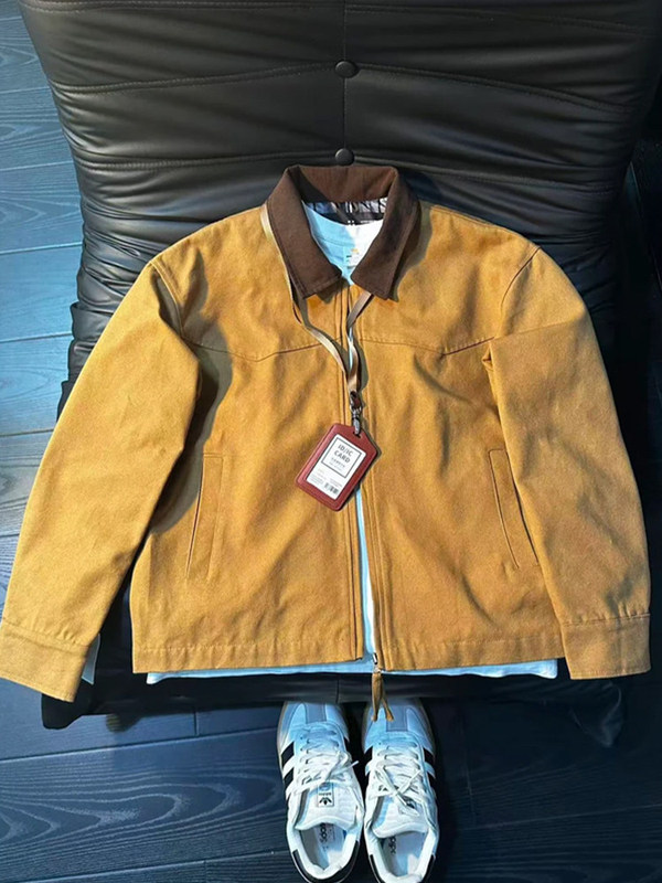 Vintage Khaki Washed Canvas Denim Jacket Men's Spring American-Style Lapel Detroit Work Jacket