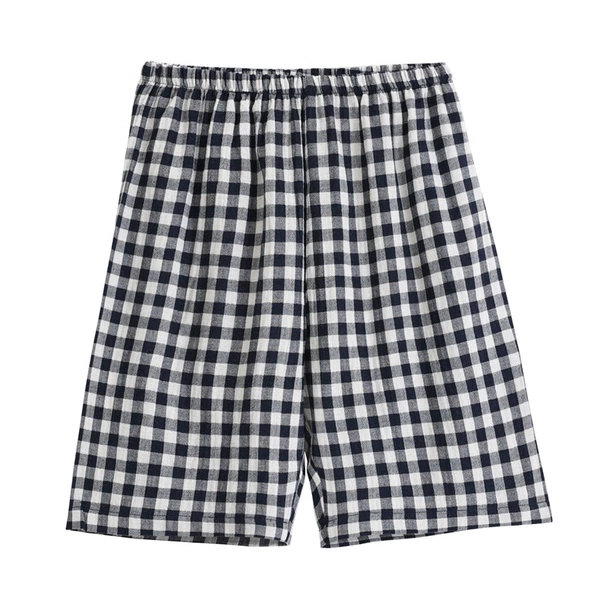[Double-layer gauze shorts] Navy blue small grid-men's style