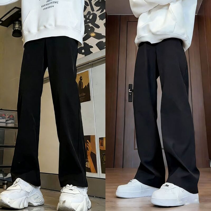 Men's Autumn Korean Style Trendy Slim-Fit Straight-Leg Trousers, Large Size Versatile Casual Pants with a Slight Flare