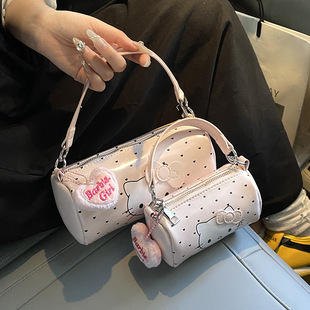 Korean Cute and Fashionable Satchel Small Square Bag Summer New Girl Ins Daily Casual Street Crossbody Cylindrical Bag