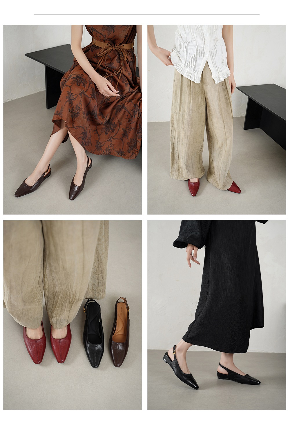 Sandal nữ da cừu mũi nhọn quai chữ V đế bệt — màu nâu chi tiết 2