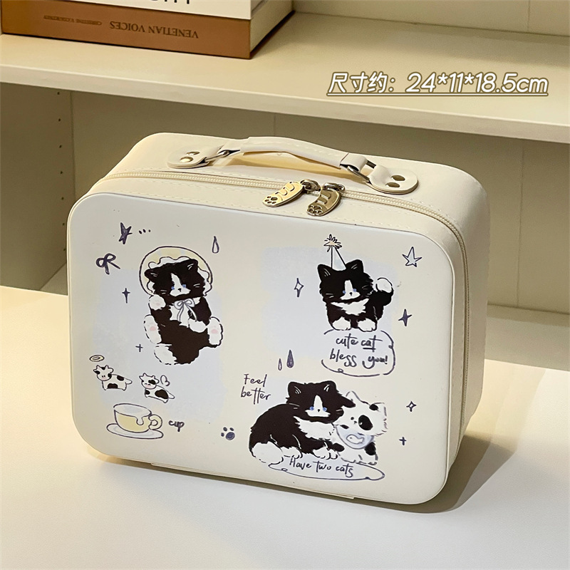 2024新型オリジナル子犬猫化粧バッグ携帯大容量スーツケース鏡付き化粧品収納ボックス|undefined