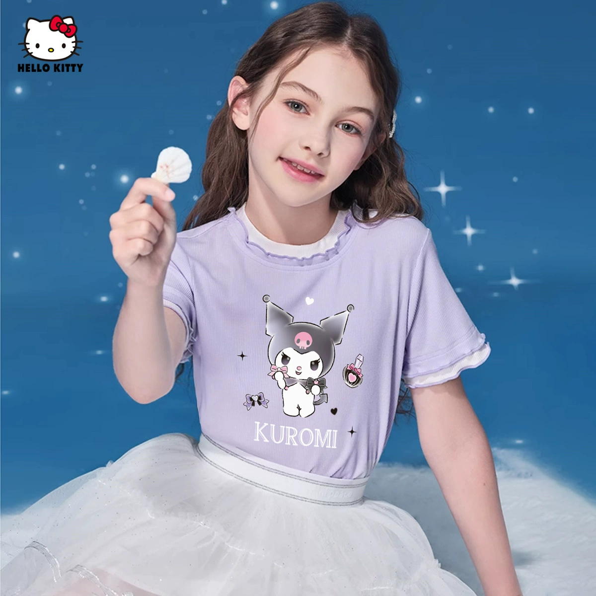 Hello Kitty Hello Kitty Kuromi, летняя футболка для девочек, новый пуловер с героями мультфильмов, новинка 2025 года, топ