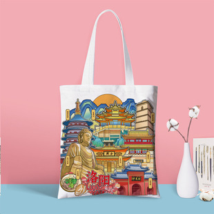 City Creative Attractions Canvas Bag Wholesale Large Capacity Portable Canvas Bag Cantonese Shopping Bag Shoulder Bag Printable Lo