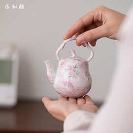 釉下手绘玫瑰提梁壶泡茶壶陶瓷功夫茶具家用过滤球孔女士茶壶单壶