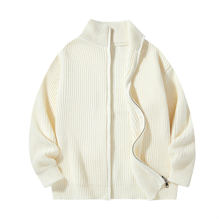 Cardigan in maglia da uomo con collo alto - Maglione casual leggero per primavera e autunno, vestibilità ampia, orlo a coste_voghion.com