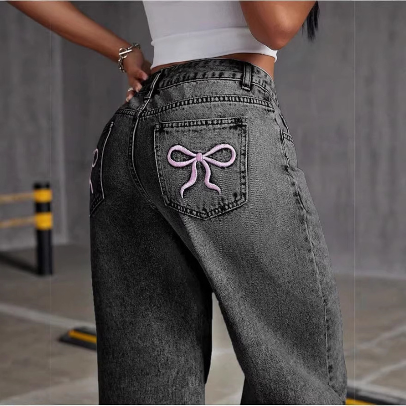 Shein Amazon Bowknot Embroidered Jeans for Women Y2K High-Waisted Straight-Leg Pants Loose Long Pants High-Waisted Slimming Trendy Shein Amazon Bowknot Embroidered Jeans for Women Y2K High-Waisted Straight-Leg Pants Loose Long Pants High-Waisted Slimming Trendy