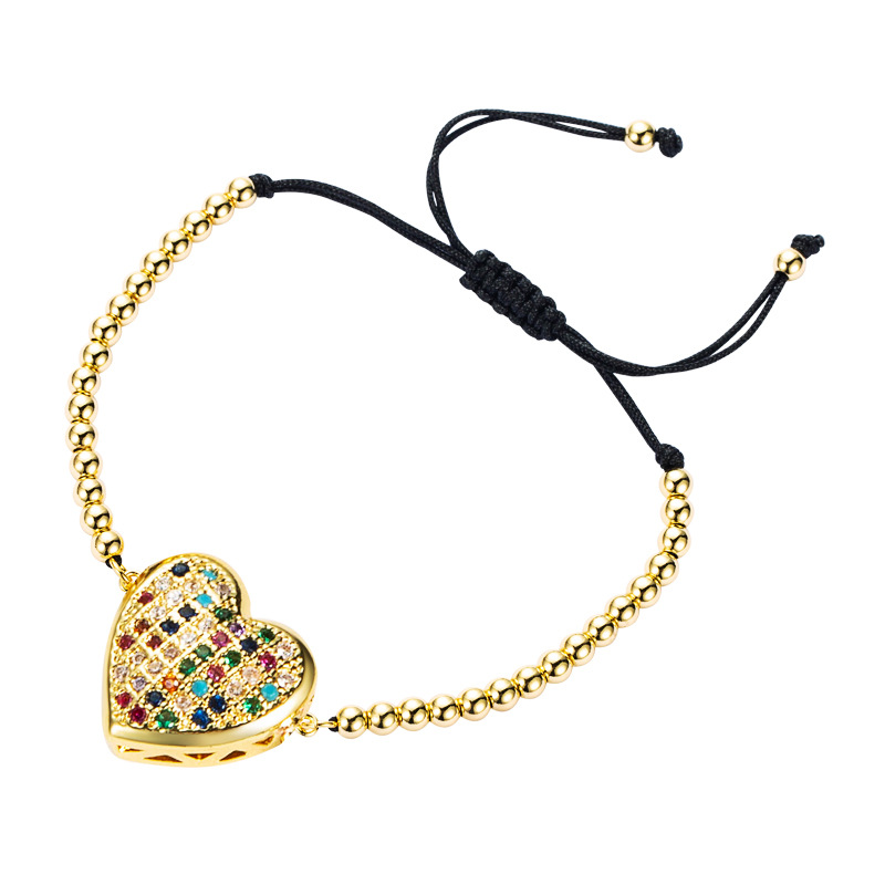 fashion copper micro-inlaid color zircon heart-shaped beaded adjustable bracelet