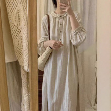 新款日系复古棉麻长袖连衣裙女2025秋文艺森系气质宽松垂感亚麻长