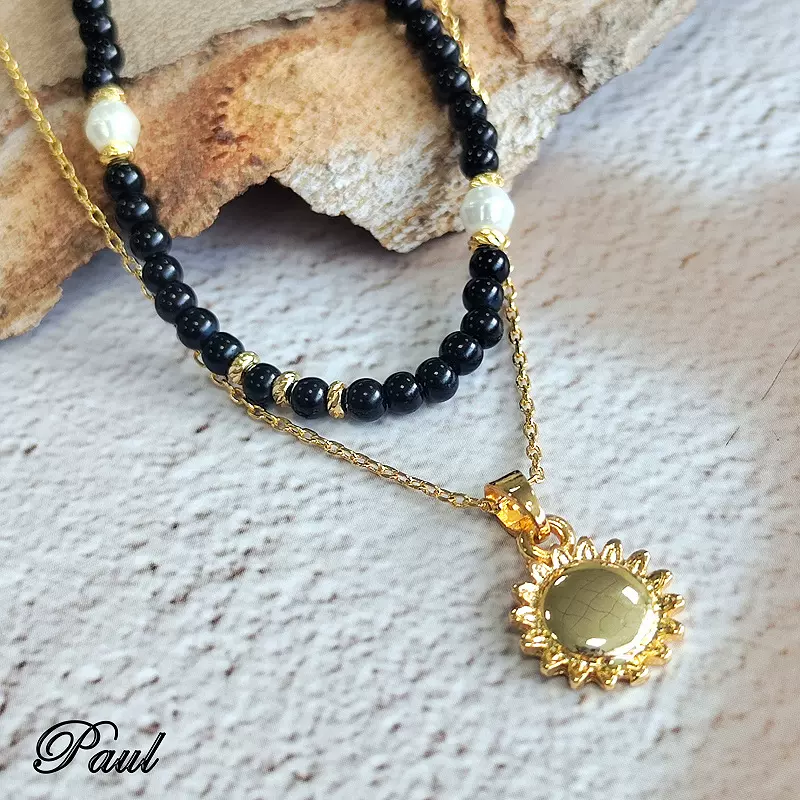 原创黑金简约珍珠项链叠戴女气质轻奢风精致吊坠个性百搭饰品批发