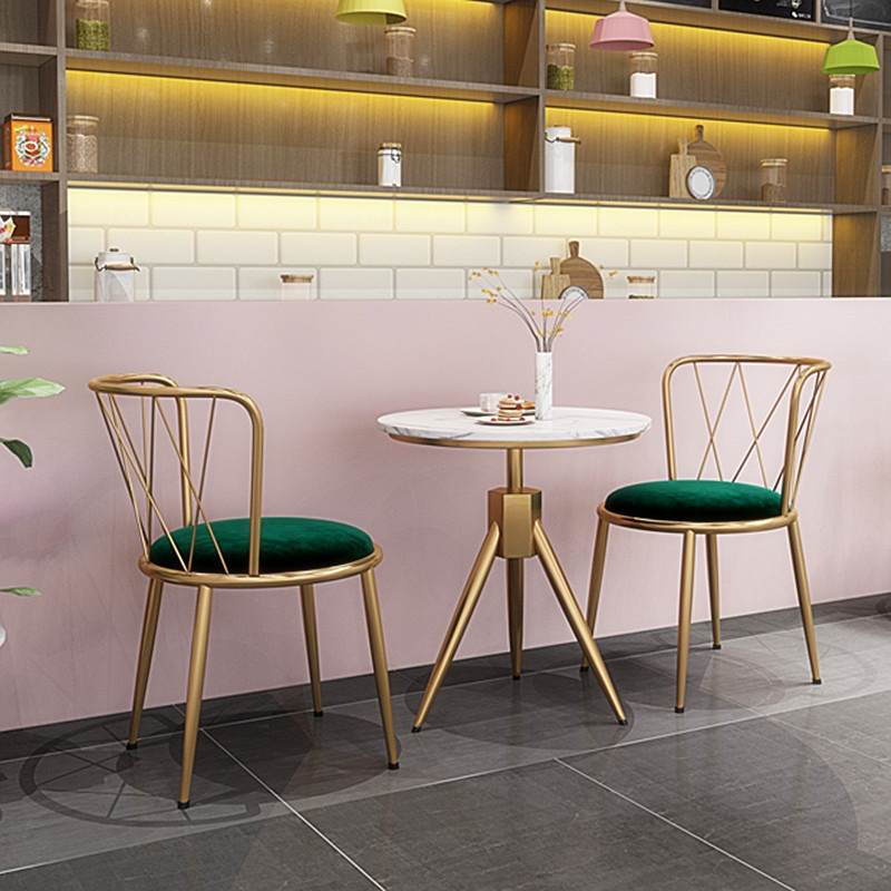 Nordic Internet-famous Dining Chair Iron Chair Golden Milk Tea Shop Table and Chair Three-piece Set Home Simple Casual Chair