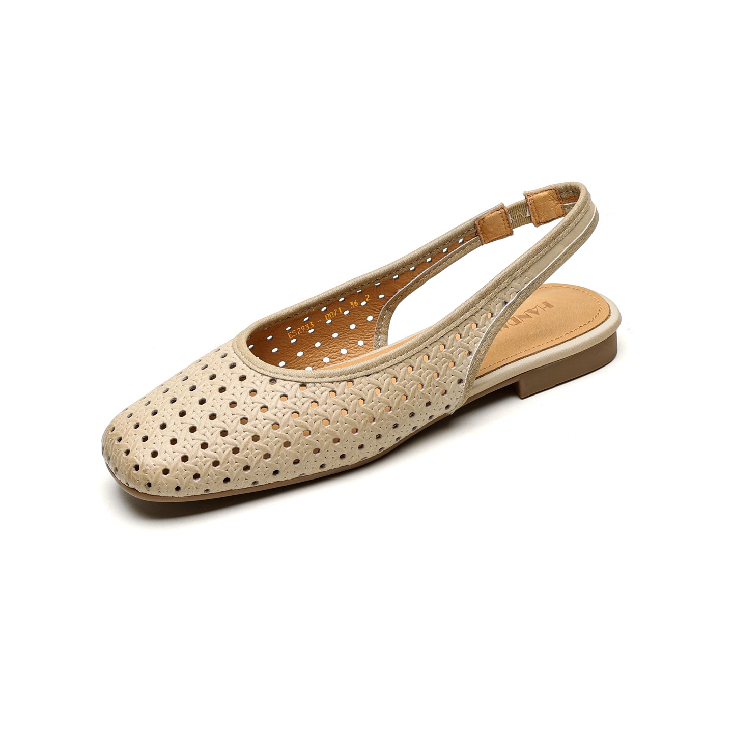 Sandal nữ đế bệt mũi bọc da bò, quai sau hở, phong cách vintage đan lỗ — đen